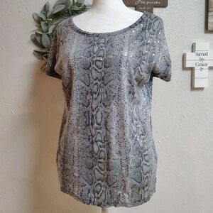 Michael Kors Shirt Womens S Small Gray Snake Print Sequin Short Sleeve Stylish
